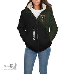 Scottish Tennant Tartan Sherpa Hoodie with Family Crest Curve Style Tartan Fleece Hoodie Scottish Plaid Tartan Plaid - ScotsTee - scotstee.com