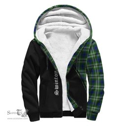 Scottish Swinton Tartan Sherpa Hoodie with Family Crest Curve Style Tartan Fleece Hoodie Scottish Plaid Tartan Plaid - ScotsTee - scotstee.com