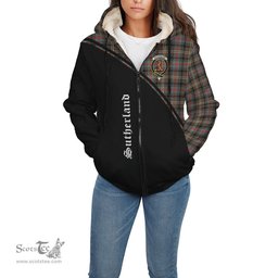 Scottish Sutherland Weathered Tartan Sherpa Hoodie with Family Crest Curve Style Tartan Fleece Hoodie Scottish Plaid Tartan Plaid - ScotsTee - scotstee.com