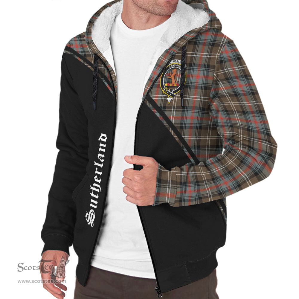 Scottish Sutherland Weathered Tartan Sherpa Hoodie with Family Crest Curve Style Tartan Fleece Hoodie Scottish Plaid Tartan Plaid - ScotsTee - scotstee.com