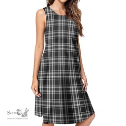 Scottish Stewart Black and White Tartan Womens Casual Dresses - Tartan Dress Womens Scottish Plaid Tartan Plaid - ScotsTee - scotstee.com