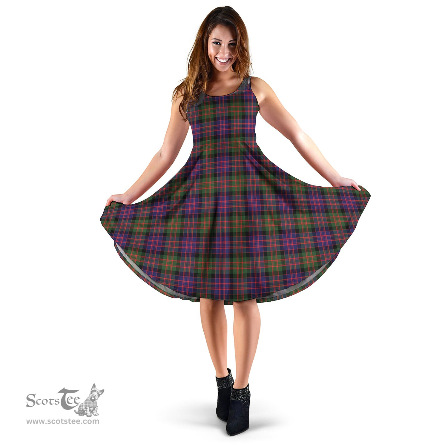 Scottish MacDonald Modern Tartan Sleeveless Midi Womens Dress - Tartan Midi Dress Scottish Plaid Tartan Plaid - ScotsTee - scotstee.com