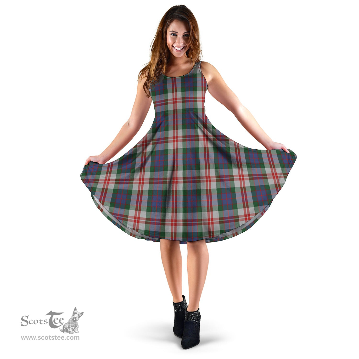 Scottish Fraser Red Dress Tartan Sleeveless Midi Womens Dress - Tartan Midi Dress Scottish Plaid Tartan Plaid - ScotsTee - scotstee.com
