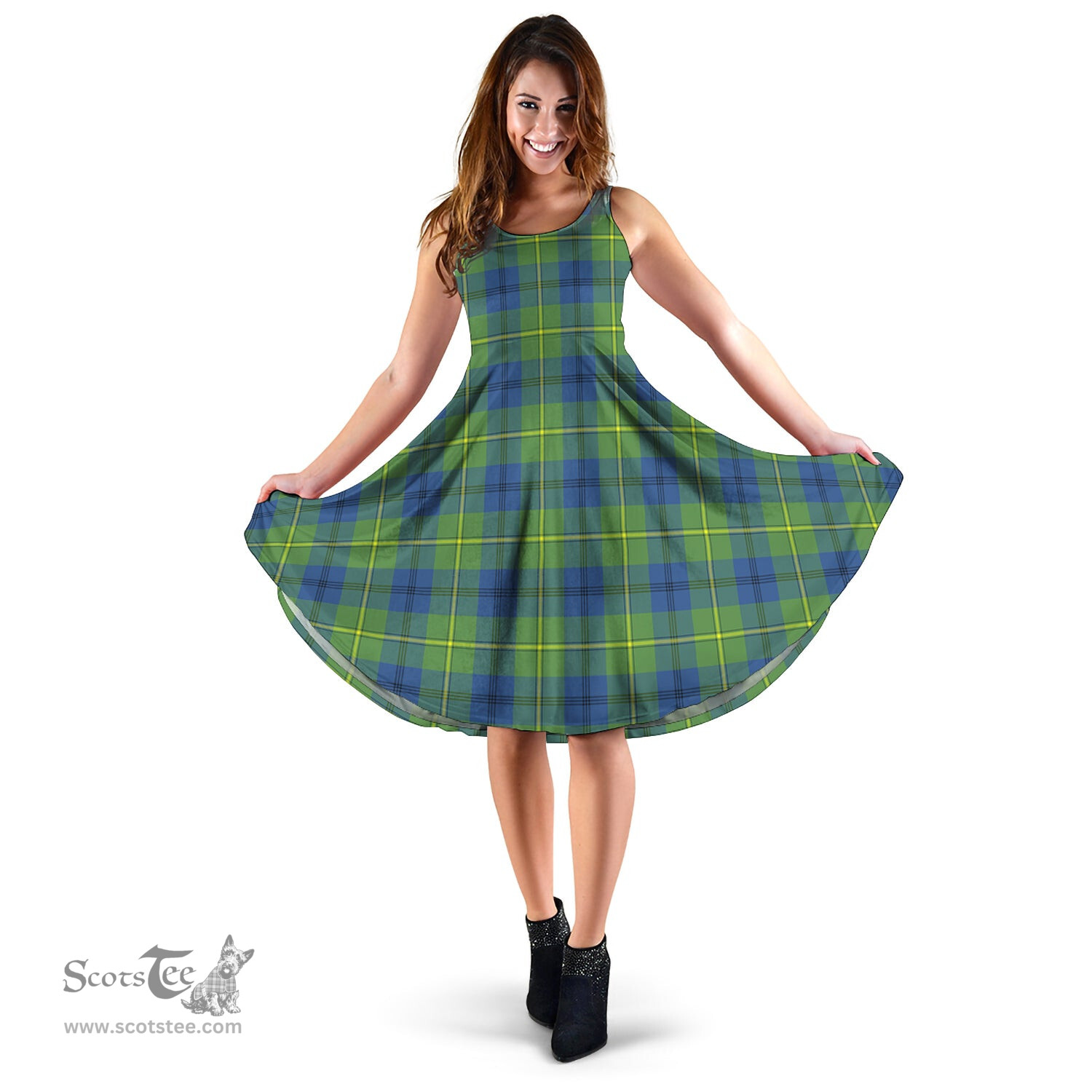 Scottish Johnstone-Johnston Ancient Tartan Sleeveless Midi Womens Dress - Tartan Midi Dress Scottish Plaid Tartan Plaid - ScotsTee - scotstee.com
