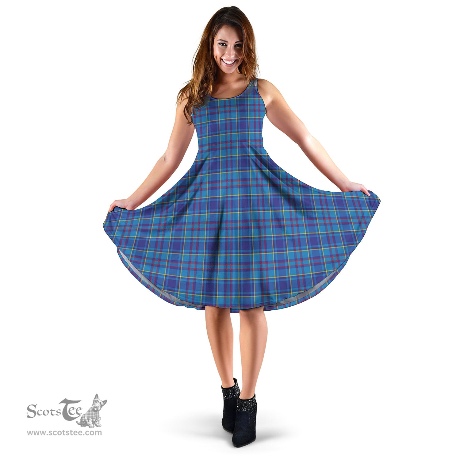 Scottish Mercer Modern Tartan Sleeveless Midi Womens Dress - Tartan Midi Dress Scottish Plaid Tartan Plaid - ScotsTee - scotstee.com