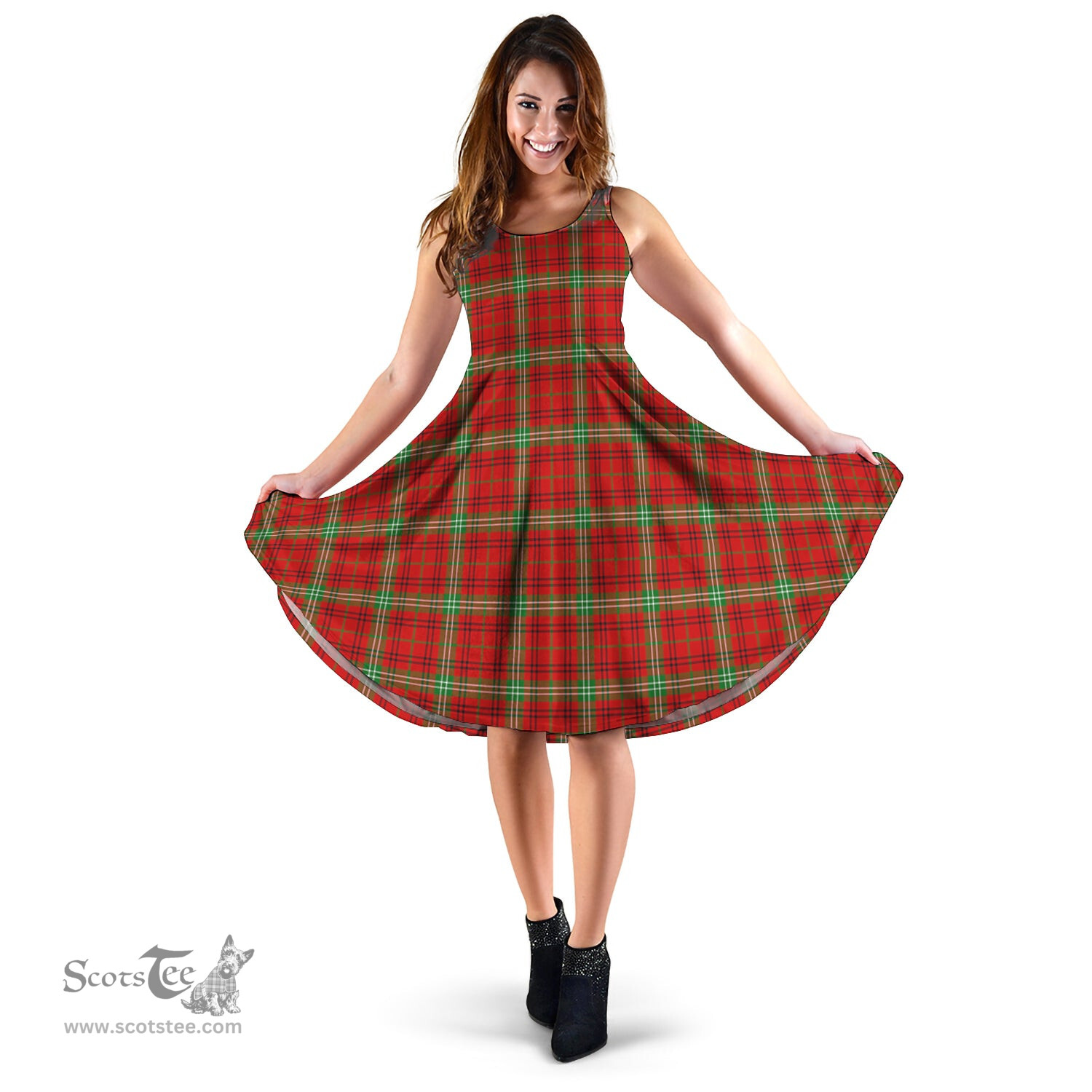 Scottish Morrison Red Modern Tartan Sleeveless Midi Womens Dress - Tartan Midi Dress Scottish Plaid Tartan Plaid - ScotsTee - scotstee.com