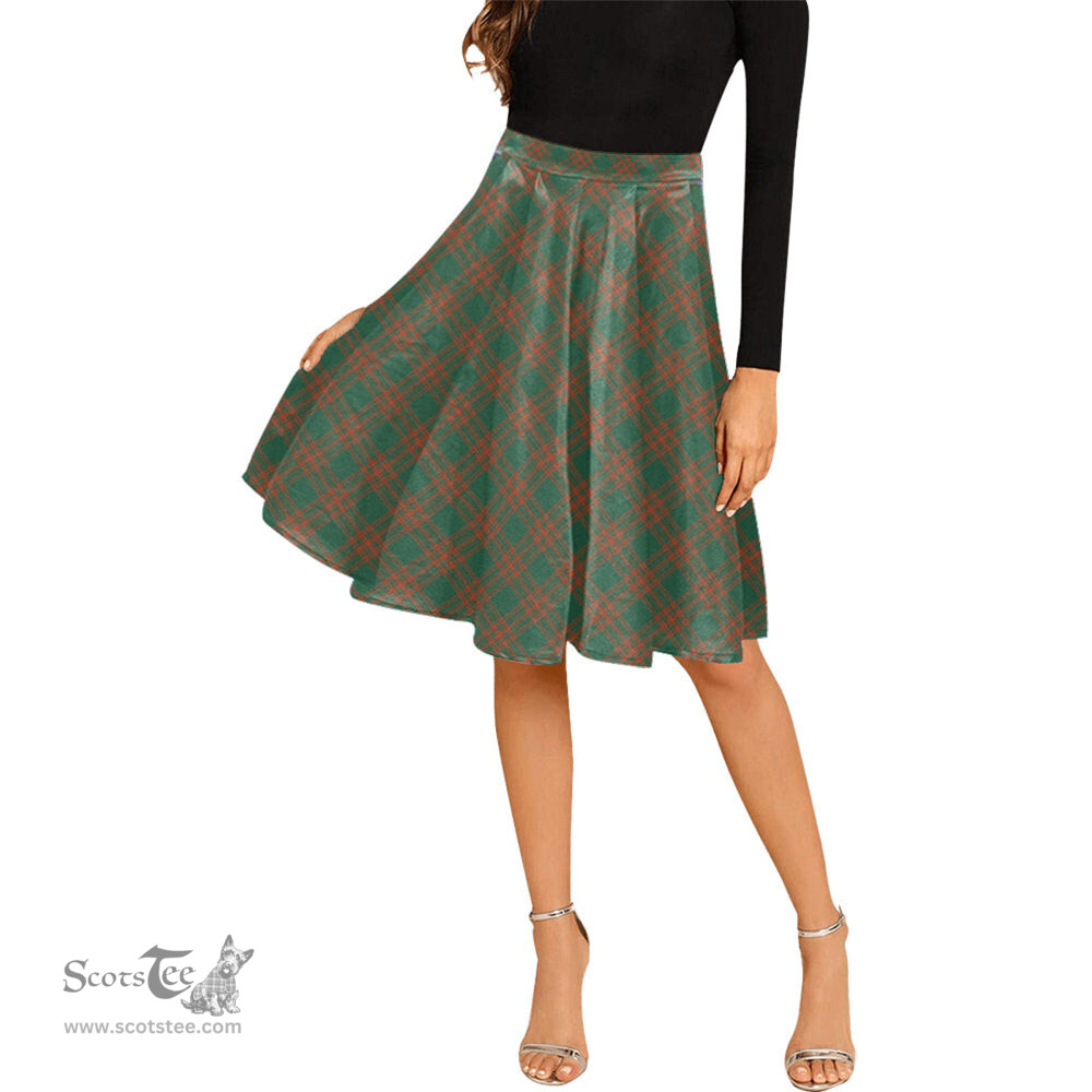 Scottish Menzies Green Ancient Tartan Melete Pleated Midi Skirt - Tartan Plaid Midi Skirt Scottish Plaid Tartan Plaid - ScotsTee - scotstee.com
