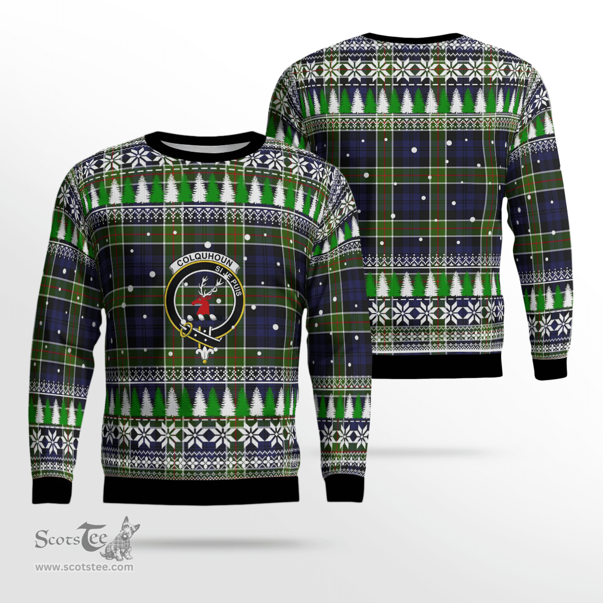 Scottish Colquhoun Clan Crest Tartan Christmas Ugly Sweater - Plaid Family Ugly Sweater Scottish Plaid Tartan Plaid - ScotsTee - scotstee.com