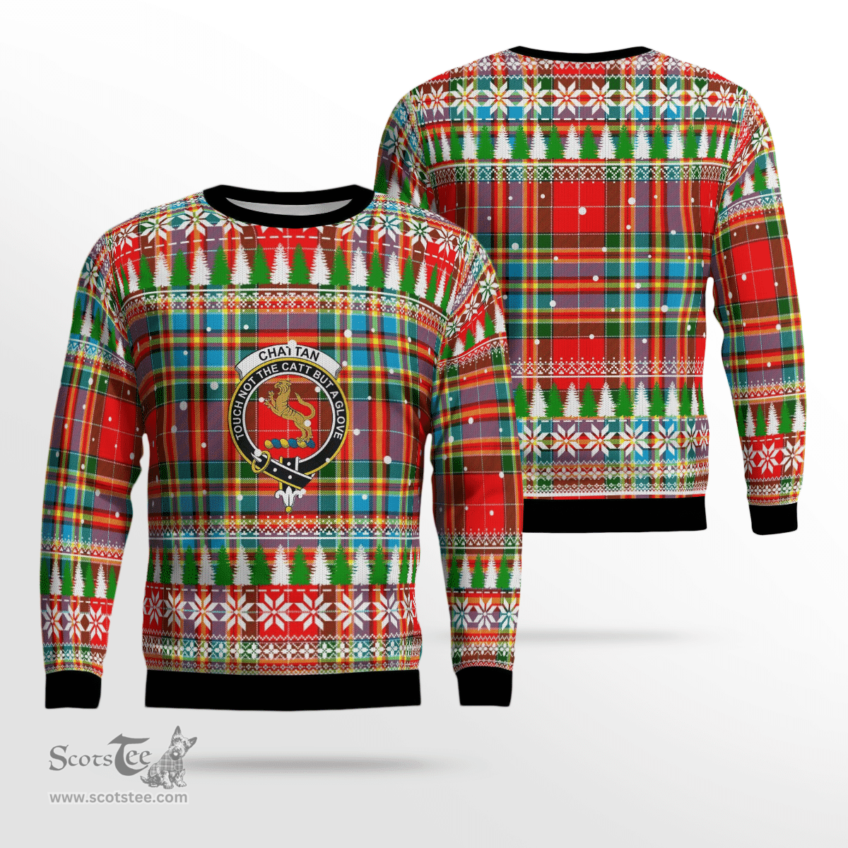 Scottish Chattan Clan Crest Tartan Christmas Ugly Sweater - Plaid Family Ugly Sweater Scottish Plaid Tartan Plaid - ScotsTee - scotstee.com