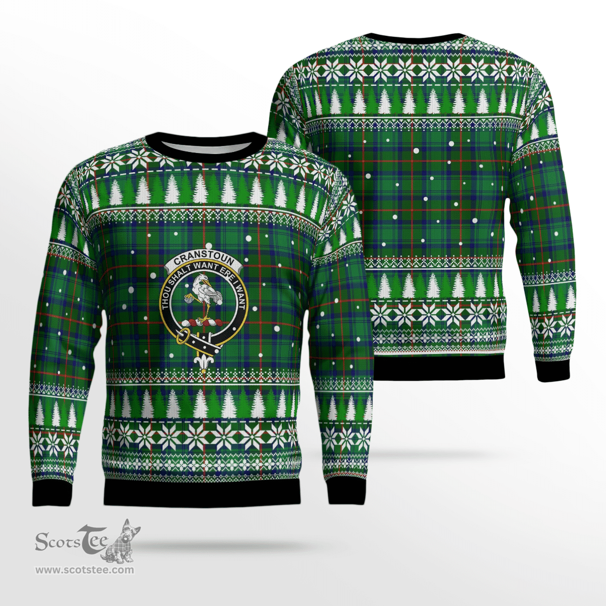 Scottish Cranstoun Clan Crest Tartan Christmas Ugly Sweater - Plaid Family Ugly Sweater Scottish Plaid Tartan Plaid - ScotsTee - scotstee.com