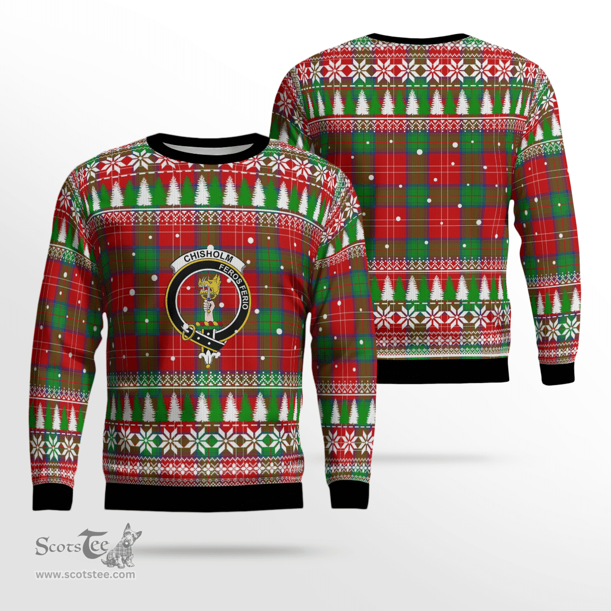 Scottish Chisholm Clan Crest Tartan Christmas Ugly Sweater - Plaid Family Ugly Sweater Scottish Plaid Tartan Plaid - ScotsTee - scotstee.com