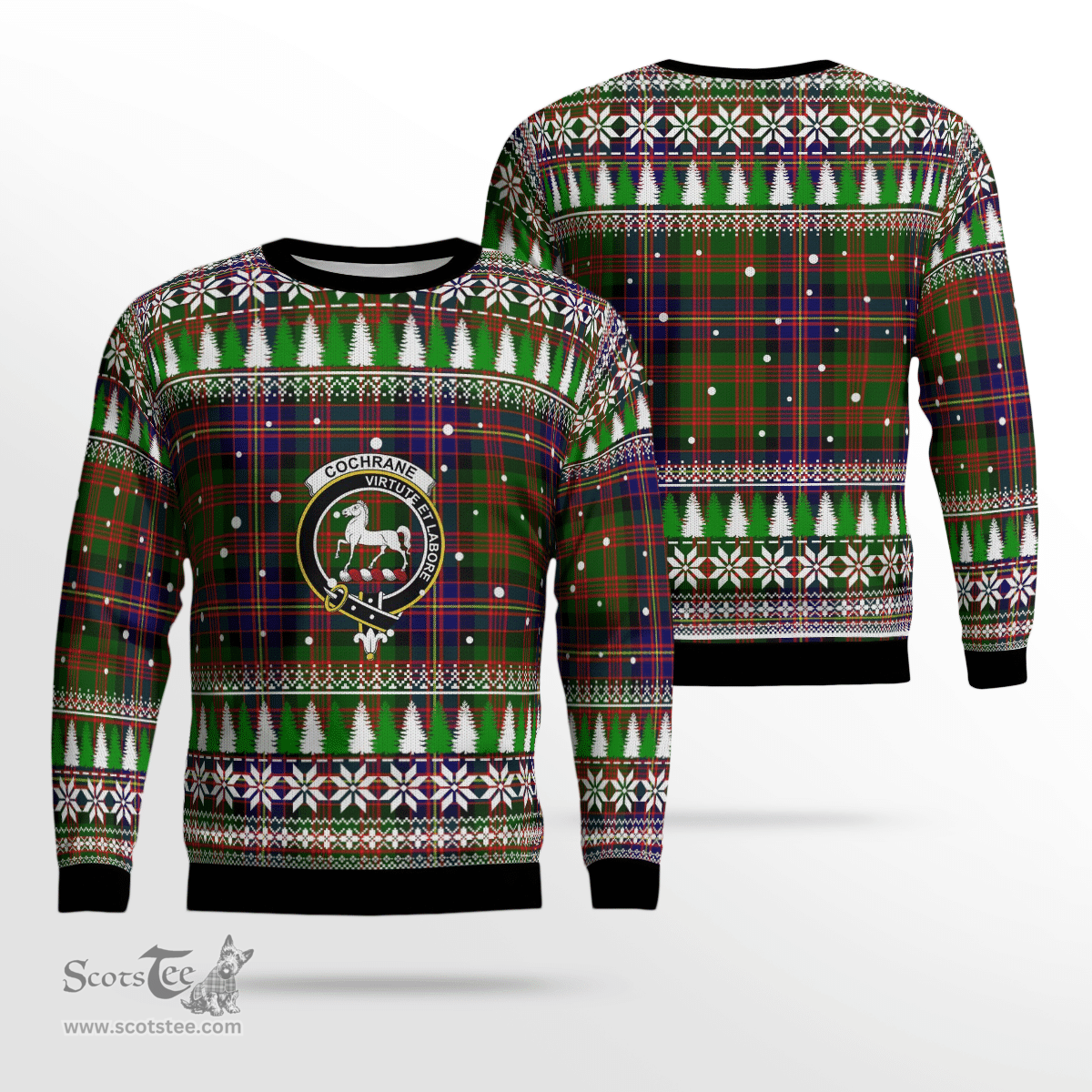 Scottish Cochrane Modern Clan Crest Tartan Christmas Ugly Sweater - Plaid Family Ugly Sweater Scottish Plaid Tartan Plaid - ScotsTee - scotstee.com