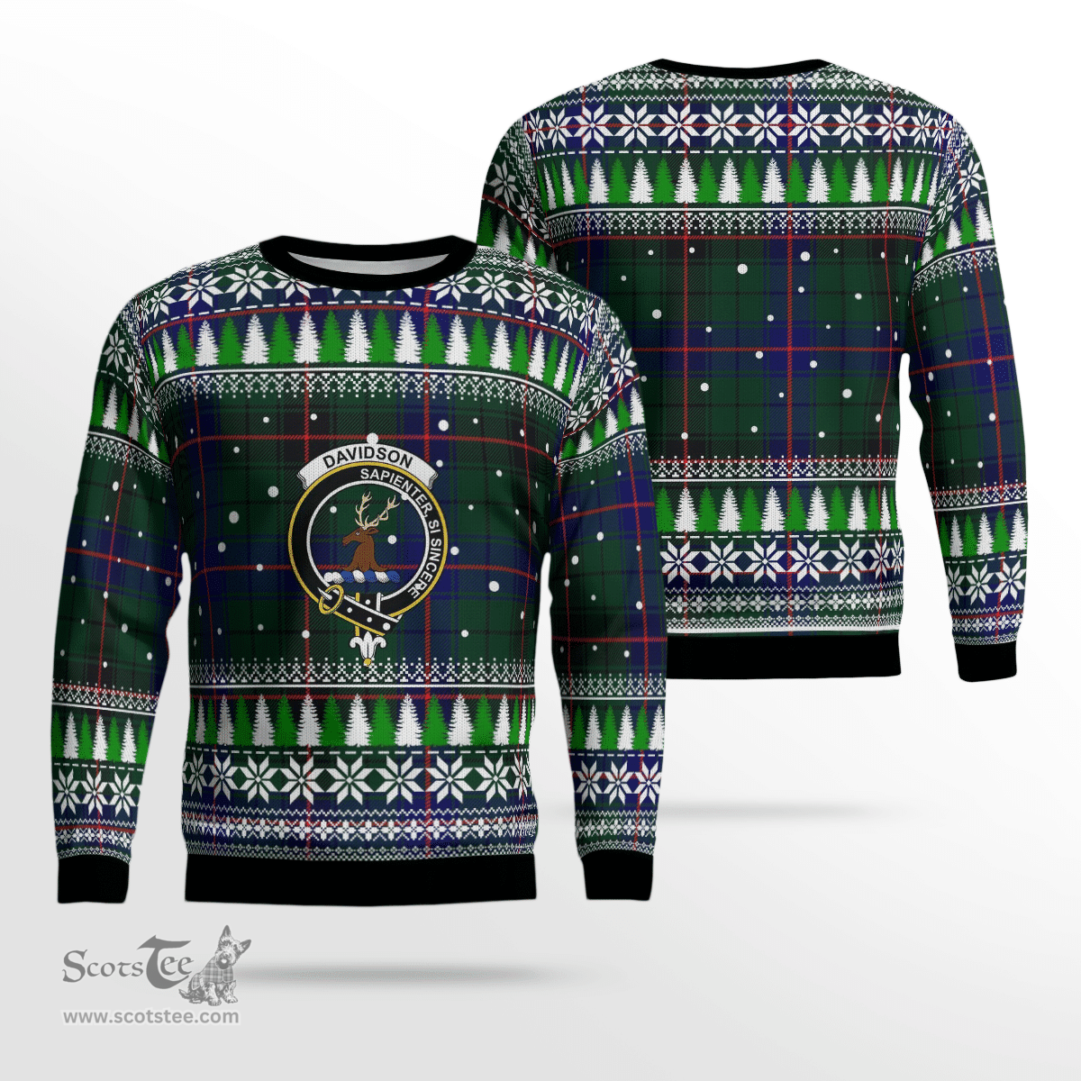 Scottish Davidson Modern Clan Crest Tartan Christmas Ugly Sweater - Plaid Family Ugly Sweater Scottish Plaid Tartan Plaid - ScotsTee - scotstee.com