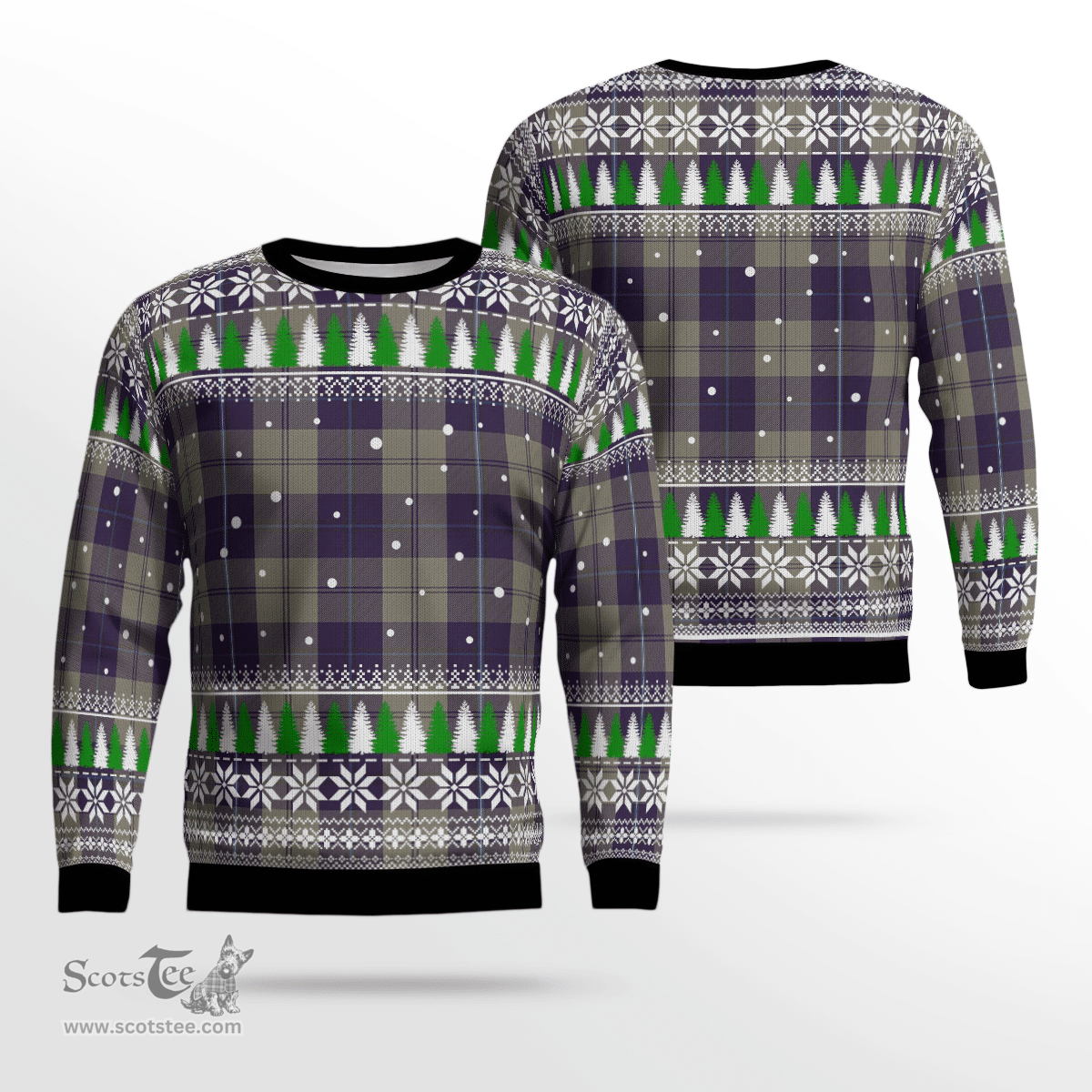Scottish Cunningham Dress Blue Dancers Clan Tartan Christmas Ugly Sweater - Plaid Family Ugly Sweater Scottish Plaid Tartan Plaid - ScotsTee - scotstee.com