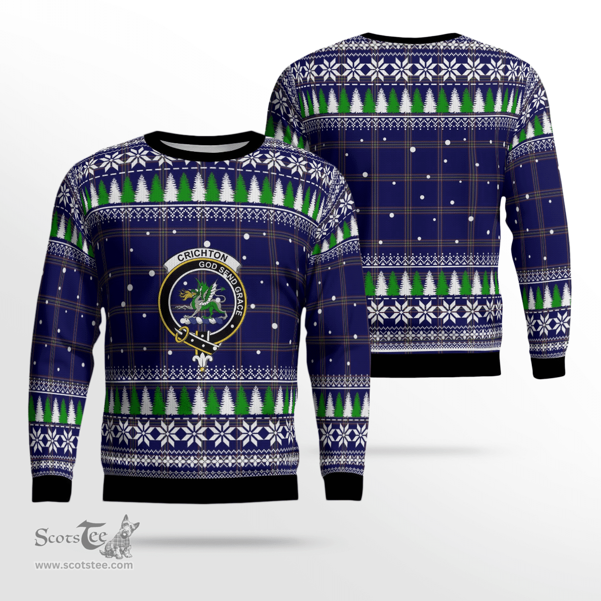 Scottish Crichton Clan Crest Tartan Christmas Ugly Sweater - Plaid Family Ugly Sweater Scottish Plaid Tartan Plaid - ScotsTee - scotstee.com