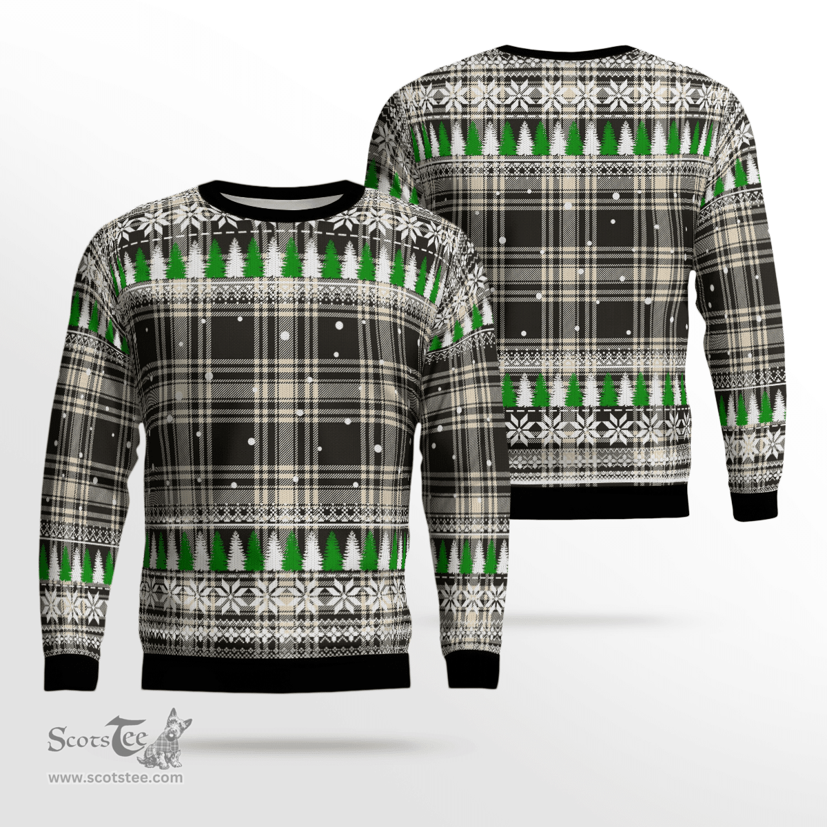 Scottish Menzies Black & White Ancient Clan Tartan Christmas Ugly Sweater - Plaid Family Ugly Sweater Scottish Plaid Tartan Plaid - ScotsTee - scotstee.com