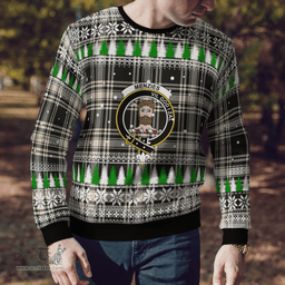 Scottish Menzies Black & White Ancient Clan Crest Tartan Christmas Ugly Sweater - Plaid Family Ugly Sweater Scottish Plaid Tartan Plaid - ScotsTee - scotstee.com