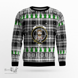 Scottish Menzies Black & White Modern Clan Crest Tartan Christmas Ugly Sweater - Plaid Family Ugly Sweater Scottish Plaid Tartan Plaid - ScotsTee - scotstee.com