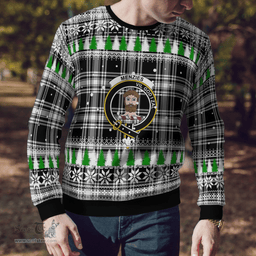 Scottish Menzies Black & White Modern Clan Crest Tartan Christmas Ugly Sweater - Plaid Family Ugly Sweater Scottish Plaid Tartan Plaid - ScotsTee - scotstee.com