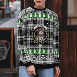 Scottish Menzies Black & White Modern Clan Crest Tartan Christmas Ugly Sweater - Plaid Family Ugly Sweater Scottish Plaid Tartan Plaid - ScotsTee - scotstee.com