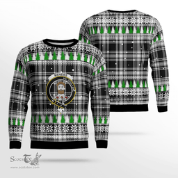 Scottish Menzies Black & White Modern Clan Crest Tartan Christmas Ugly Sweater - Plaid Family Ugly Sweater Scottish Plaid Tartan Plaid - ScotsTee - scotstee.com