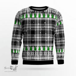 Scottish Menzies Black & White Modern Clan Tartan Christmas Ugly Sweater - Plaid Family Ugly Sweater Scottish Plaid Tartan Plaid - ScotsTee - scotstee.com