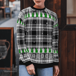 Scottish Menzies Black & White Modern Clan Tartan Christmas Ugly Sweater - Plaid Family Ugly Sweater Scottish Plaid Tartan Plaid - ScotsTee - scotstee.com