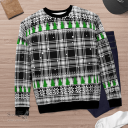 Scottish Menzies Black & White Modern Clan Tartan Christmas Ugly Sweater - Plaid Family Ugly Sweater Scottish Plaid Tartan Plaid - ScotsTee - scotstee.com