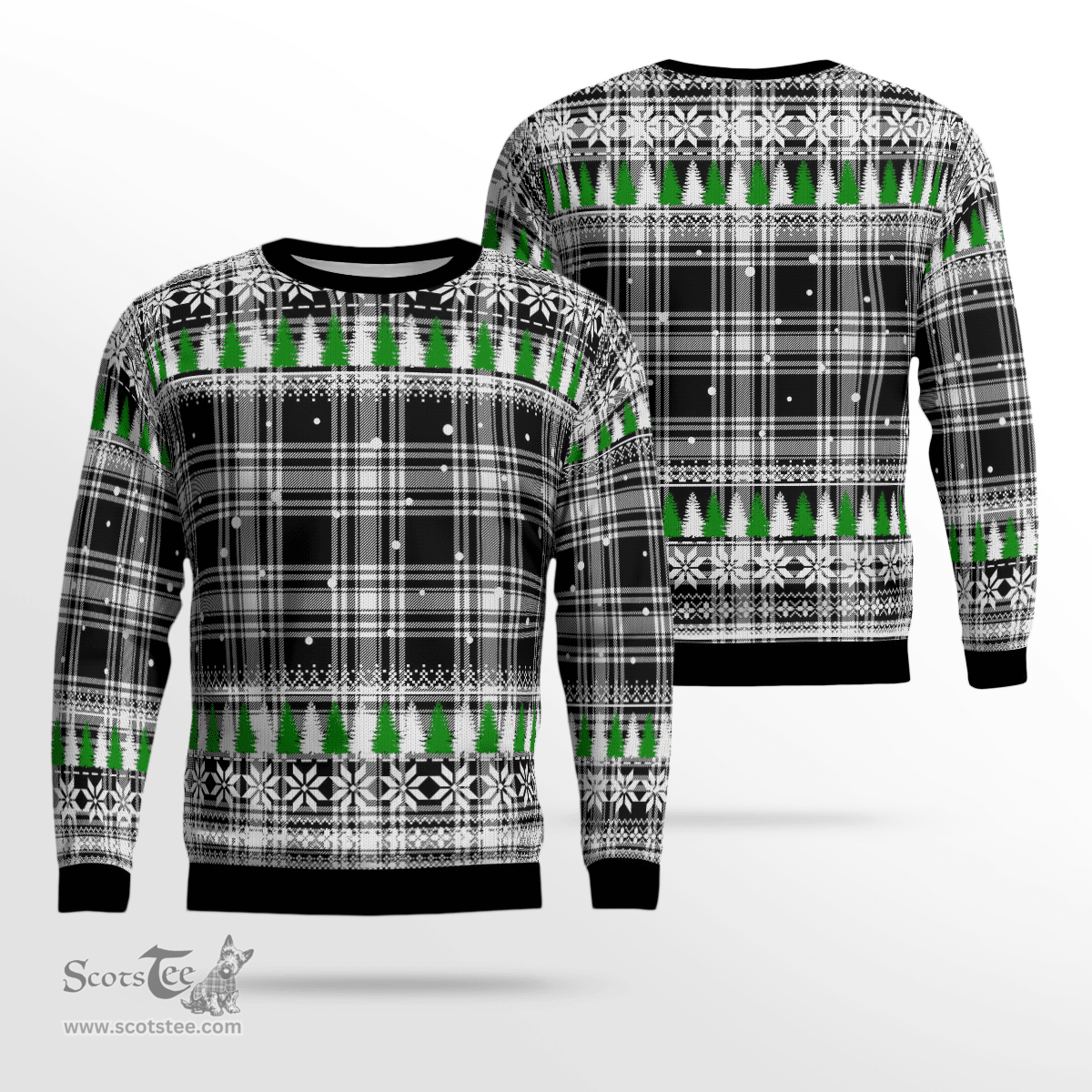Scottish Menzies Black & White Modern Clan Tartan Christmas Ugly Sweater - Plaid Family Ugly Sweater Scottish Plaid Tartan Plaid - ScotsTee - scotstee.com