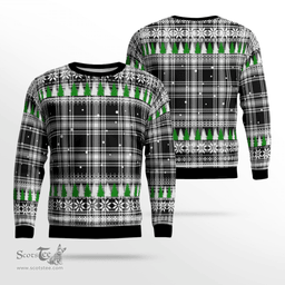 Scottish Menzies Black & White Modern Clan Tartan Christmas Ugly Sweater - Plaid Family Ugly Sweater Scottish Plaid Tartan Plaid - ScotsTee - scotstee.com