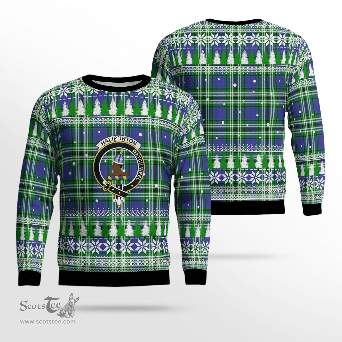 Scottish Haliburton Clan Crest Tartan Christmas Ugly Sweater - Plaid Family Ugly Sweater Scottish Plaid Tartan Plaid - ScotsTee - scotstee.com