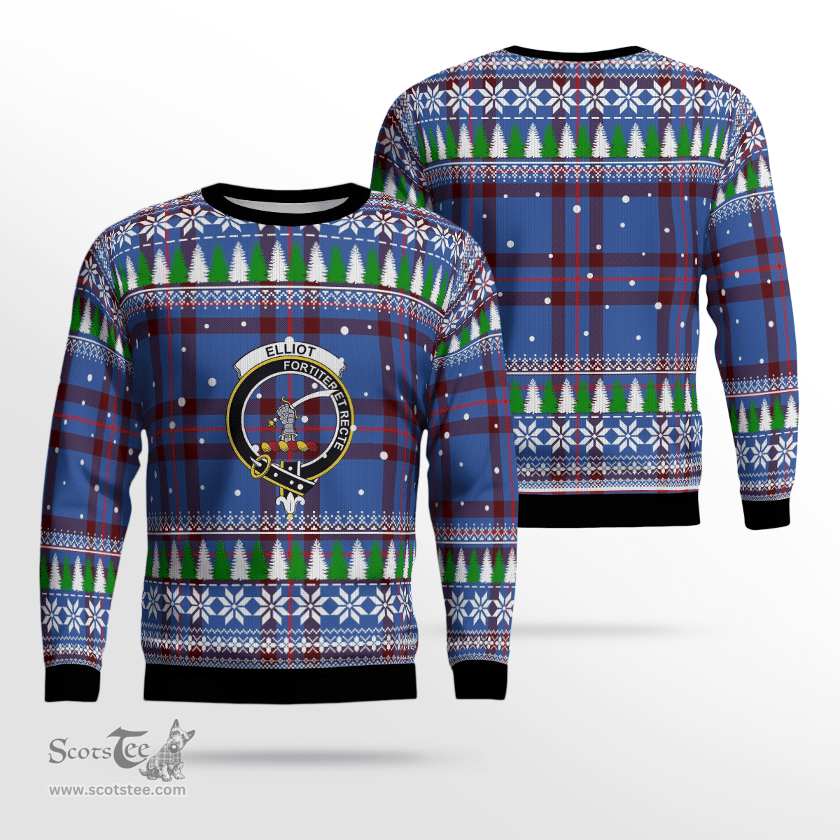 Scottish Elliot Modern Clan Crest Tartan Christmas Ugly Sweater - Plaid Family Ugly Sweater Scottish Plaid Tartan Plaid - ScotsTee - scotstee.com