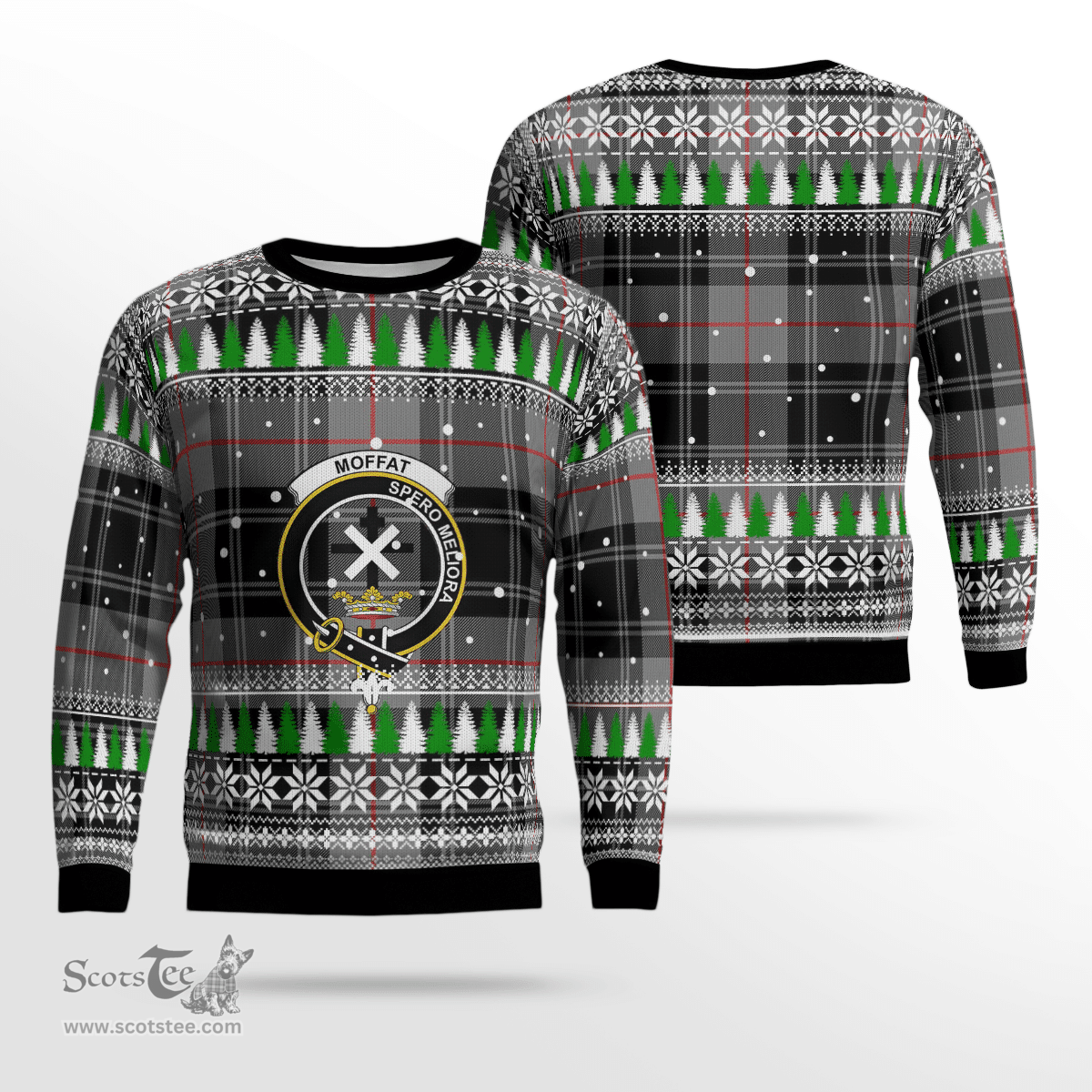 Scottish Moffat Modern Clan Crest Tartan Christmas Ugly Sweater - Plaid Family Ugly Sweater Scottish Plaid Tartan Plaid - ScotsTee - scotstee.com