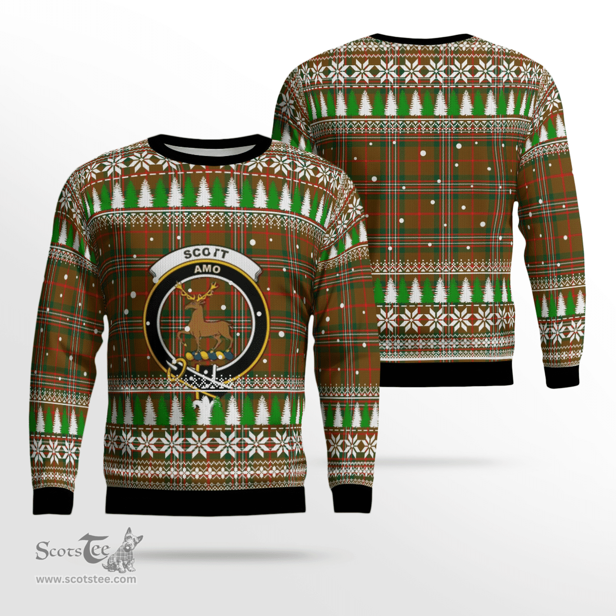 Scottish Scott Brown Modern Clan Crest Tartan Christmas Ugly Sweater - Plaid Family Ugly Sweater Scottish Plaid Tartan Plaid - ScotsTee - scotstee.com
