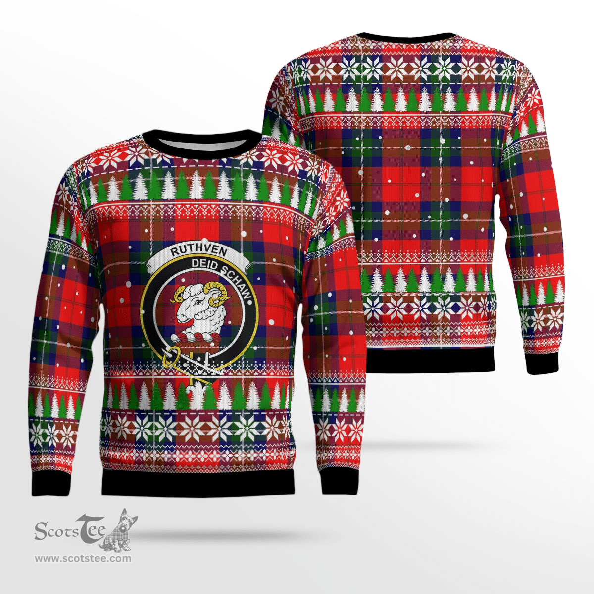 Scottish Ruthven Modern Clan Crest Tartan Christmas Ugly Sweater - Plaid Family Ugly Sweater Scottish Plaid Tartan Plaid - ScotsTee - scotstee.com