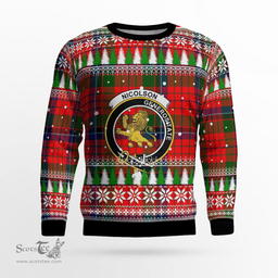 Scottish Nicolson Modern Clan Crest Tartan Christmas Ugly Sweater - Plaid Family Ugly Sweater Scottish Plaid Tartan Plaid - ScotsTee - scotstee.com