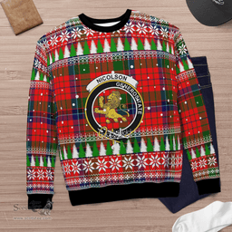 Scottish Nicolson Modern Clan Crest Tartan Christmas Ugly Sweater - Plaid Family Ugly Sweater Scottish Plaid Tartan Plaid - ScotsTee - scotstee.com