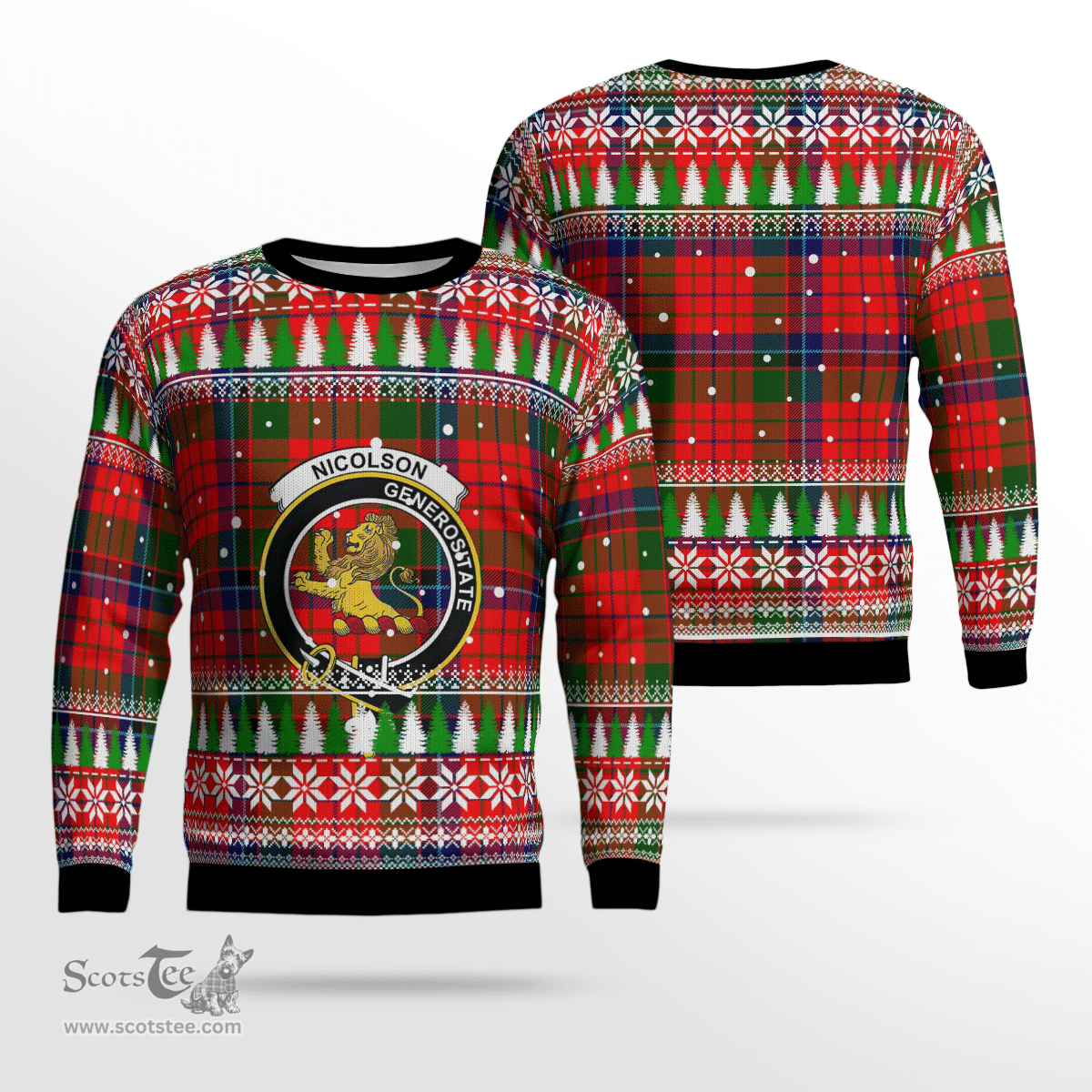 Scottish Nicolson Modern Clan Crest Tartan Christmas Ugly Sweater - Plaid Family Ugly Sweater Scottish Plaid Tartan Plaid - ScotsTee - scotstee.com