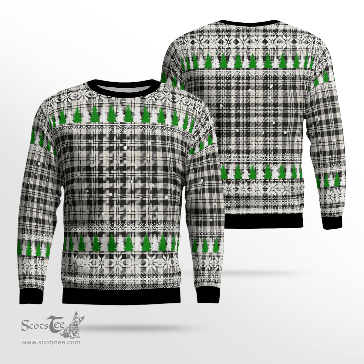 Scottish Scott Black & White Ancient Clan Tartan Christmas Ugly Sweater - Plaid Family Ugly Sweater Scottish Plaid Tartan Plaid - ScotsTee - scotstee.com
