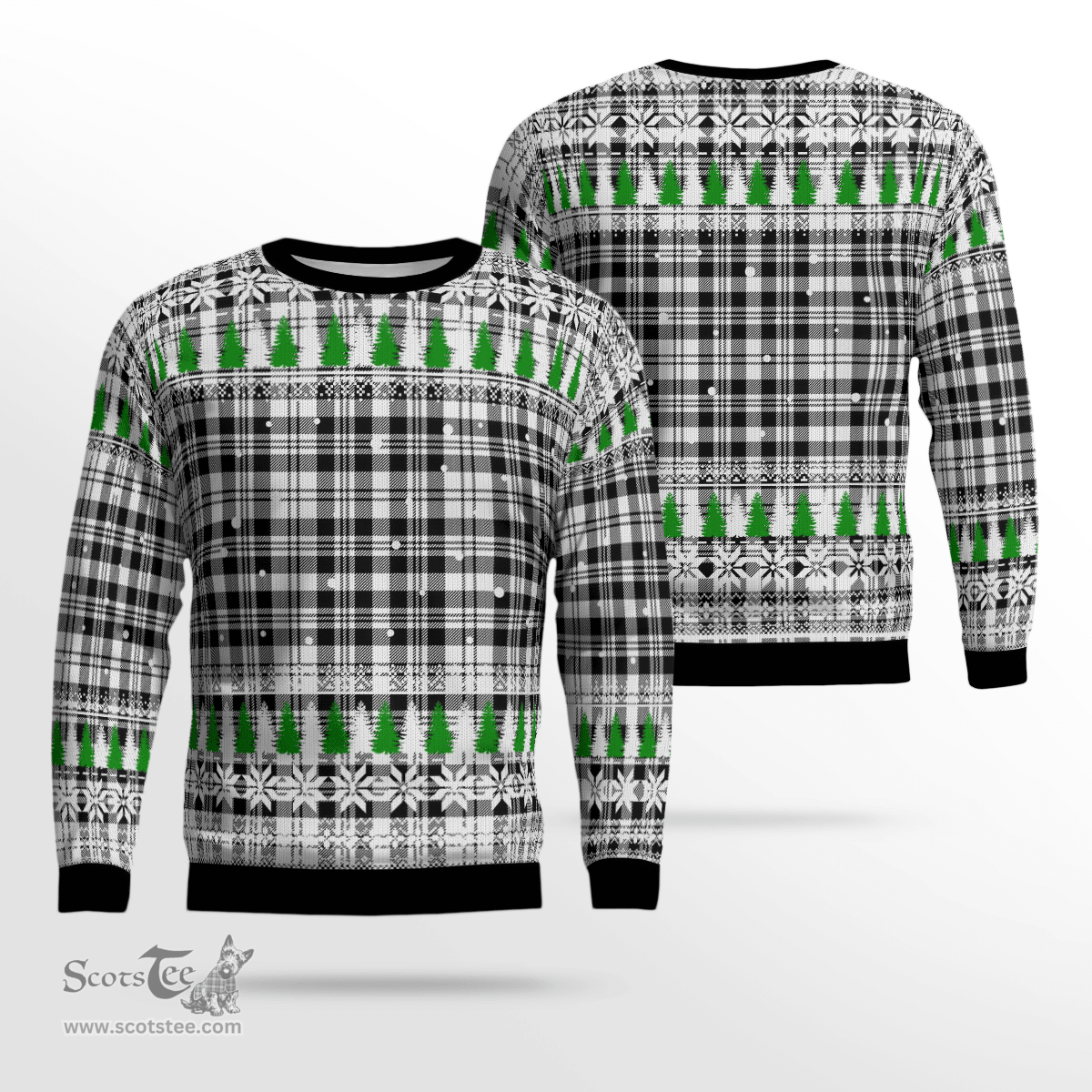 Scottish Scott Black & White Modern Clan Tartan Christmas Ugly Sweater - Plaid Family Ugly Sweater Scottish Plaid Tartan Plaid - ScotsTee - scotstee.com