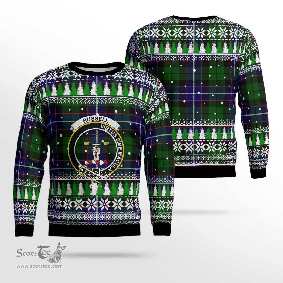Scottish Russell Modern Clan Crest Tartan Christmas Ugly Sweater - Plaid Family Ugly Sweater Scottish Plaid Tartan Plaid - ScotsTee - scotstee.com