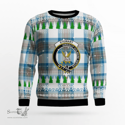 Scottish Stewart Muted Blue Clan Crest Tartan Christmas Ugly Sweater - Plaid Family Ugly Sweater Scottish Plaid Tartan Plaid - ScotsTee - scotstee.com