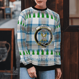 Scottish Stewart Muted Blue Clan Crest Tartan Christmas Ugly Sweater - Plaid Family Ugly Sweater Scottish Plaid Tartan Plaid - ScotsTee - scotstee.com