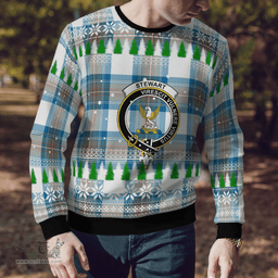 Scottish Stewart Muted Blue Clan Crest Tartan Christmas Ugly Sweater - Plaid Family Ugly Sweater Scottish Plaid Tartan Plaid - ScotsTee - scotstee.com