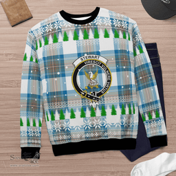 Scottish Stewart Muted Blue Clan Crest Tartan Christmas Ugly Sweater - Plaid Family Ugly Sweater Scottish Plaid Tartan Plaid - ScotsTee - scotstee.com