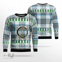 Scottish Stewart Muted Blue Clan Crest Tartan Christmas Ugly Sweater - Plaid Family Ugly Sweater Scottish Plaid Tartan Plaid - ScotsTee - scotstee.com