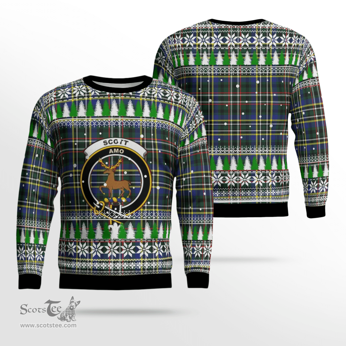 Scottish Scott Green Modern Clan Crest Tartan Christmas Ugly Sweater - Plaid Family Ugly Sweater Scottish Plaid Tartan Plaid - ScotsTee - scotstee.com