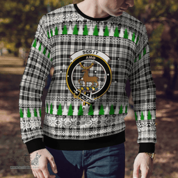 Scottish Scott Black & White Ancient Clan Crest Tartan Christmas Ugly Sweater - Plaid Family Ugly Sweater Scottish Plaid Tartan Plaid - ScotsTee - scotstee.com