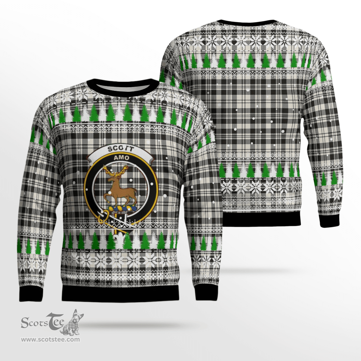 Scottish Scott Black & White Ancient Clan Crest Tartan Christmas Ugly Sweater - Plaid Family Ugly Sweater Scottish Plaid Tartan Plaid - ScotsTee - scotstee.com