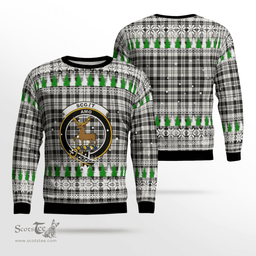 Scottish Scott Black & White Ancient Clan Crest Tartan Christmas Ugly Sweater - Plaid Family Ugly Sweater Scottish Plaid Tartan Plaid - ScotsTee - scotstee.com